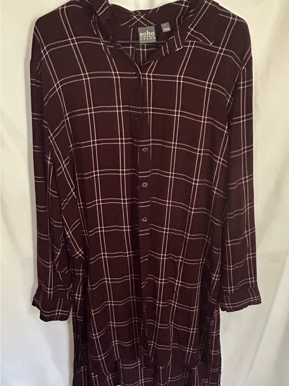 Soho New York & Company white and burgundy plaid dress